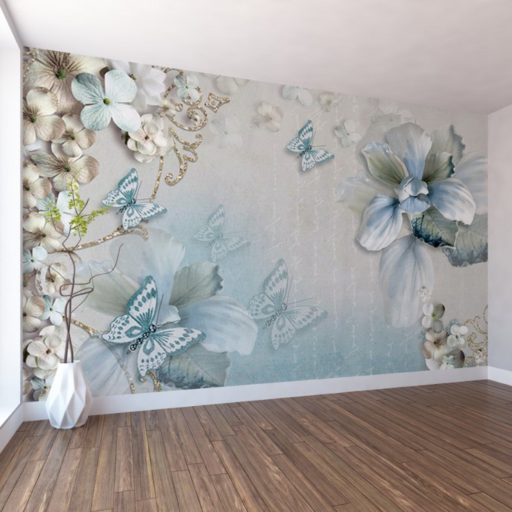 3D Çiçek ve Kelebek Duvar Posteri