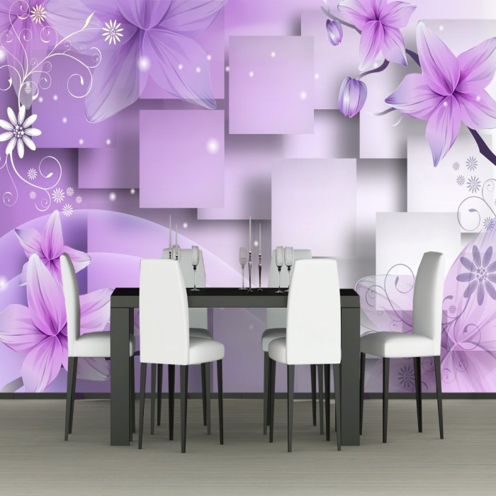 3D Mor Çiçekler Duvar Kağıdı