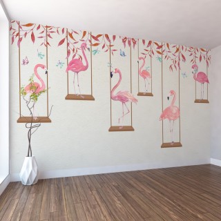 Salıncakta Flamingolar Duvar Kağıdı