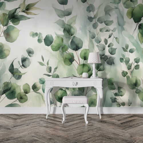 Yeşil Sükunet: Yumuşak Tonlu Yaprak Desenli Duvar Kağıdı