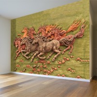 Kabartma Atlar 3D Duvar Kağıdı