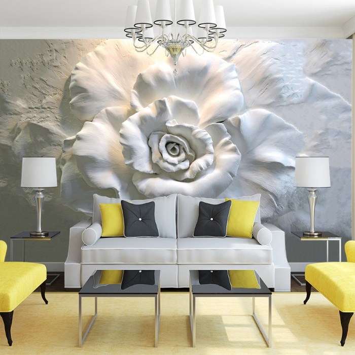  3D Relief Rose Pattern Wallpaper