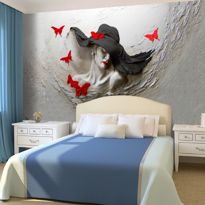 Kabartma Şapkalı Kadın 3D Duvar Posteri Renkli