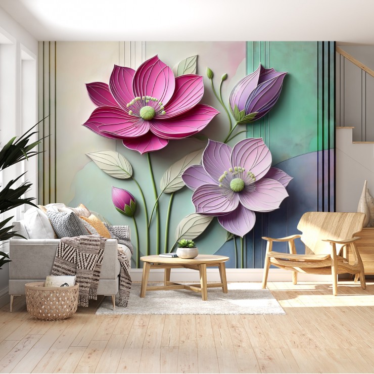 Dev Çiçeklerin Büyüsü: 3D Lotus Duvar Kağıdı