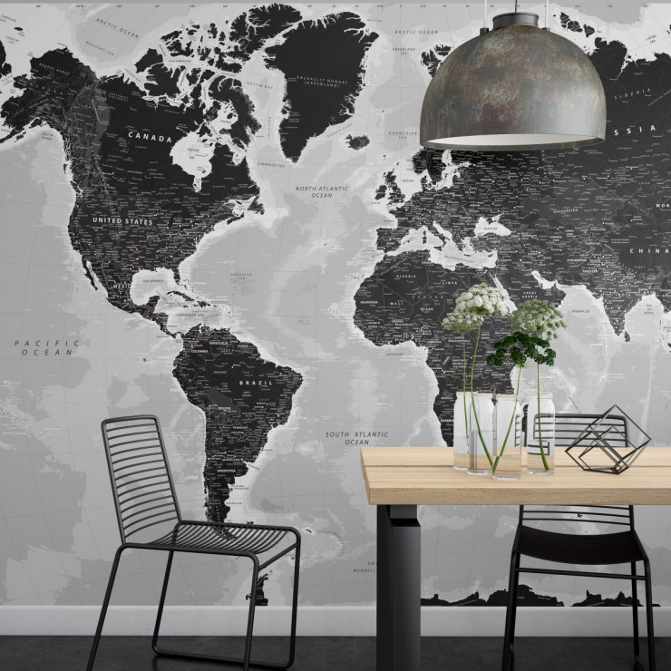 Dünya Haritası Duvar Posteri Siyah