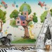 Ağaç Evleri ve Sevimli Hayvanlar Çocuk Odası Duvar Kağıdı