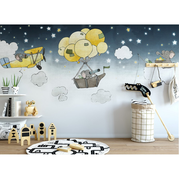 Sevimli Çizgi Filler Çocuk Odası Duvar Kağıdı