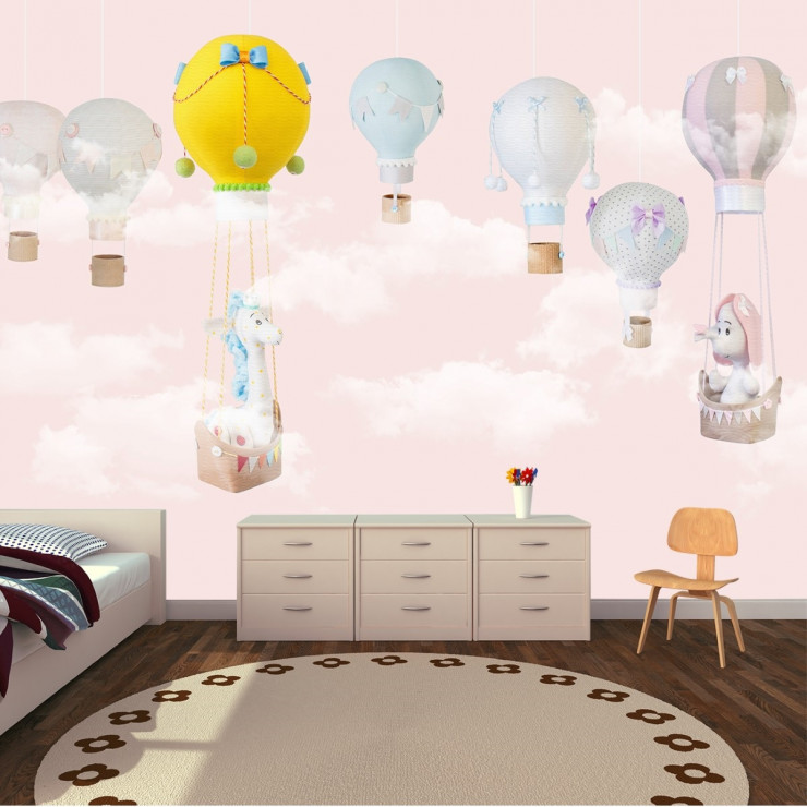 Balonlar Soft Çocuk Odası Duvar Kağıdı Pembe
