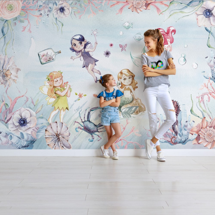 Deniz Kızı ve Periler Çocuk Odası Duvar Kağıdı