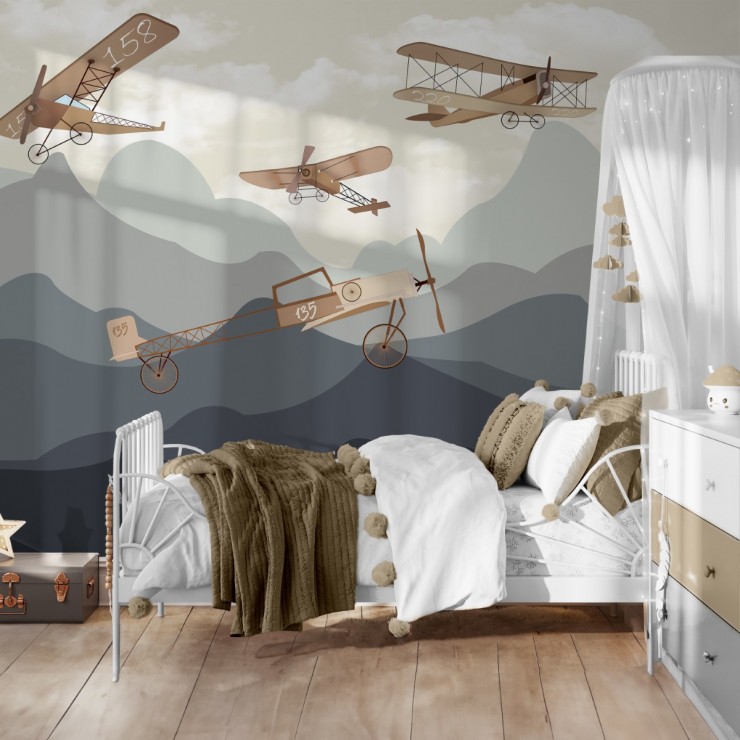Uçaklar Soft Çocuk Odası Duvar Kağıdı 2