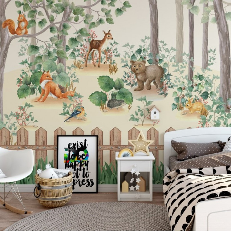 Sevimli Hayvanlar Ormanda Çocuk Odası Duvar Kağıdı