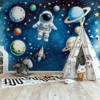 Uzay ve Astronot Çocuk Odası Duvar Kağıdı