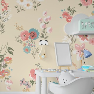 Çocuk Odası İçin Pastel Çiçek Bahçesi Duvar Kağıdı