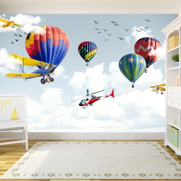 Balonlar Uçaklar Çocuk Odası Duvar Kağıdı
