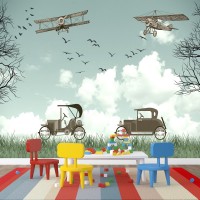 Antika Uçak ve Arabalar Çocuk Odası Poster