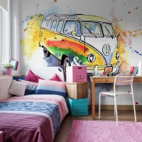 Graffiti Nostaljik Volkswagen Minibüs Duvar Kağıdı