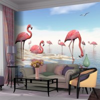 Su İçen Flamingolar Duvar Posteri