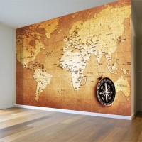 Dünya Haritası ve Pusulalı Duvar Posteri
