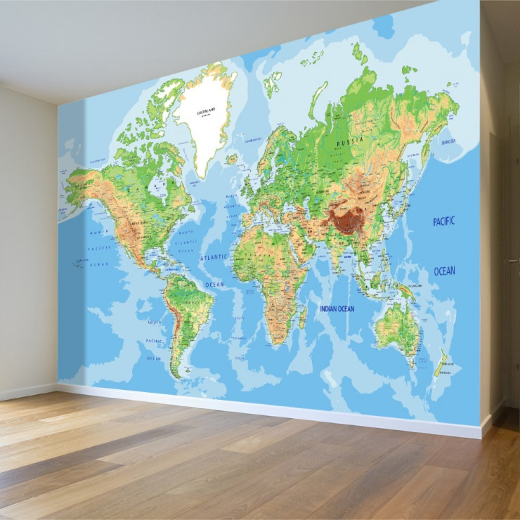 Dünya Fiziki Haritası Duvar Posteri