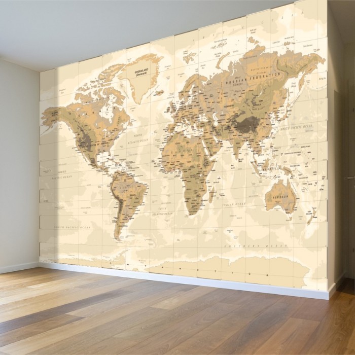 Bej Dünya Haritası Duvar Posteri