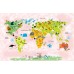 Hayvanlar Alemi Dünya Haritası Pembe - Duvar Posteri