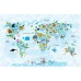 Hayvanlar Alemi Dünya Haritası Mavi Soft - Duvar Posteri