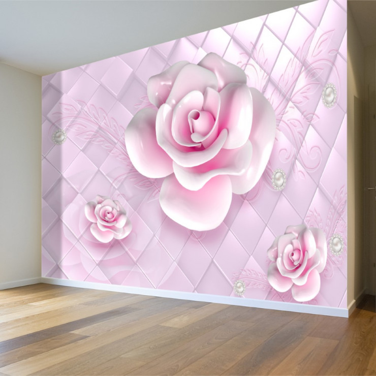 3D Pembe Güller Duvar Posteri