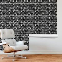 Siyah Taş Tuğla Efektli Duvar Kağıdı