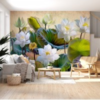 3D Lotus Çiçekli Sanatsal Duvar Posteri
