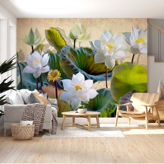 3D Lotus Çiçekli Sanatsal Duvar Posteri