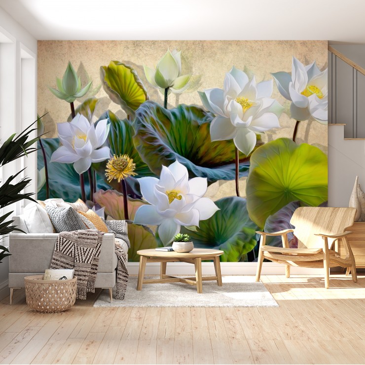 3D Lotus Çiçekli Sanatsal Duvar Posteri